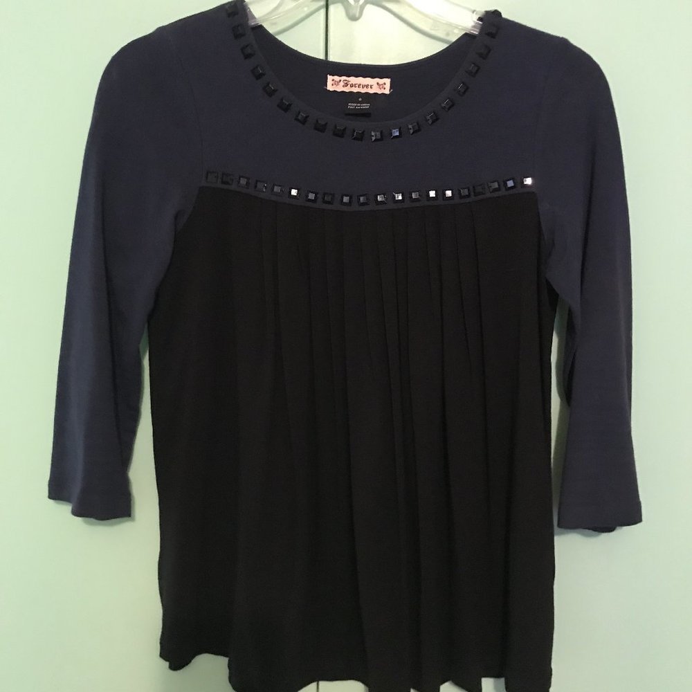 Navy Black Rhinestone Top